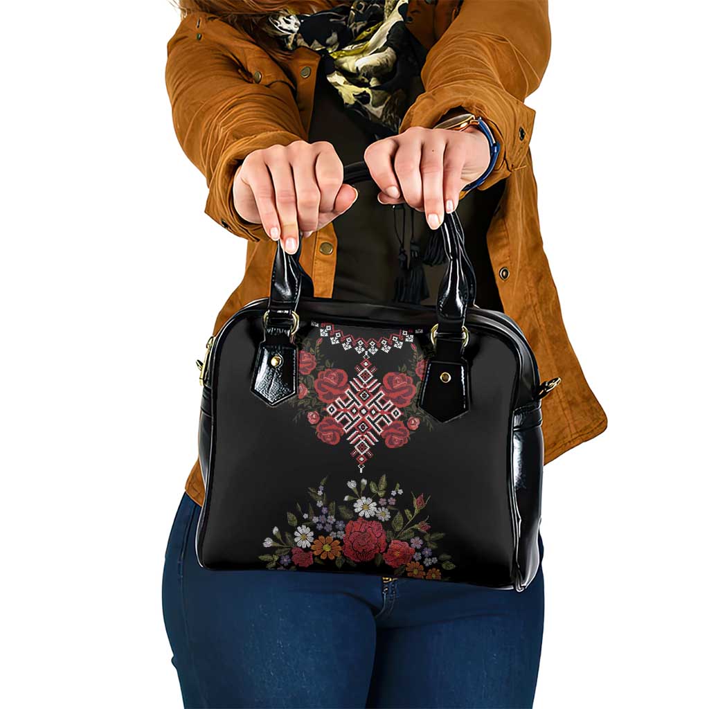 Czech Republic Traditional Costume Shoulder Handbag Embroidery Floral Pattern With Red Rose
