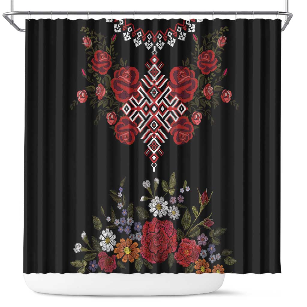 Czech Republic Traditional Costume Shower Curtain Embroidery Floral Pattern With Red Rose