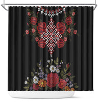Czech Republic Traditional Costume Shower Curtain Embroidery Floral Pattern With Red Rose