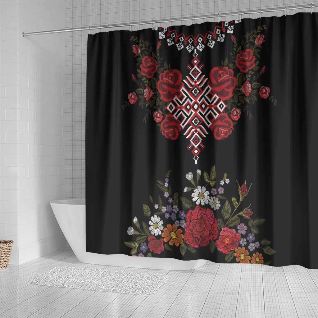 Czech Republic Traditional Costume Shower Curtain Embroidery Floral Pattern With Red Rose