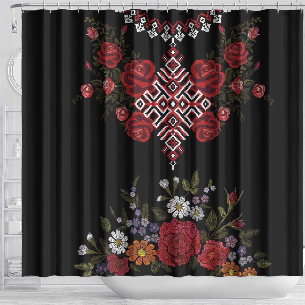 Czech Republic Traditional Costume Shower Curtain Embroidery Floral Pattern With Red Rose