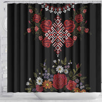Czech Republic Traditional Costume Shower Curtain Embroidery Floral Pattern With Red Rose