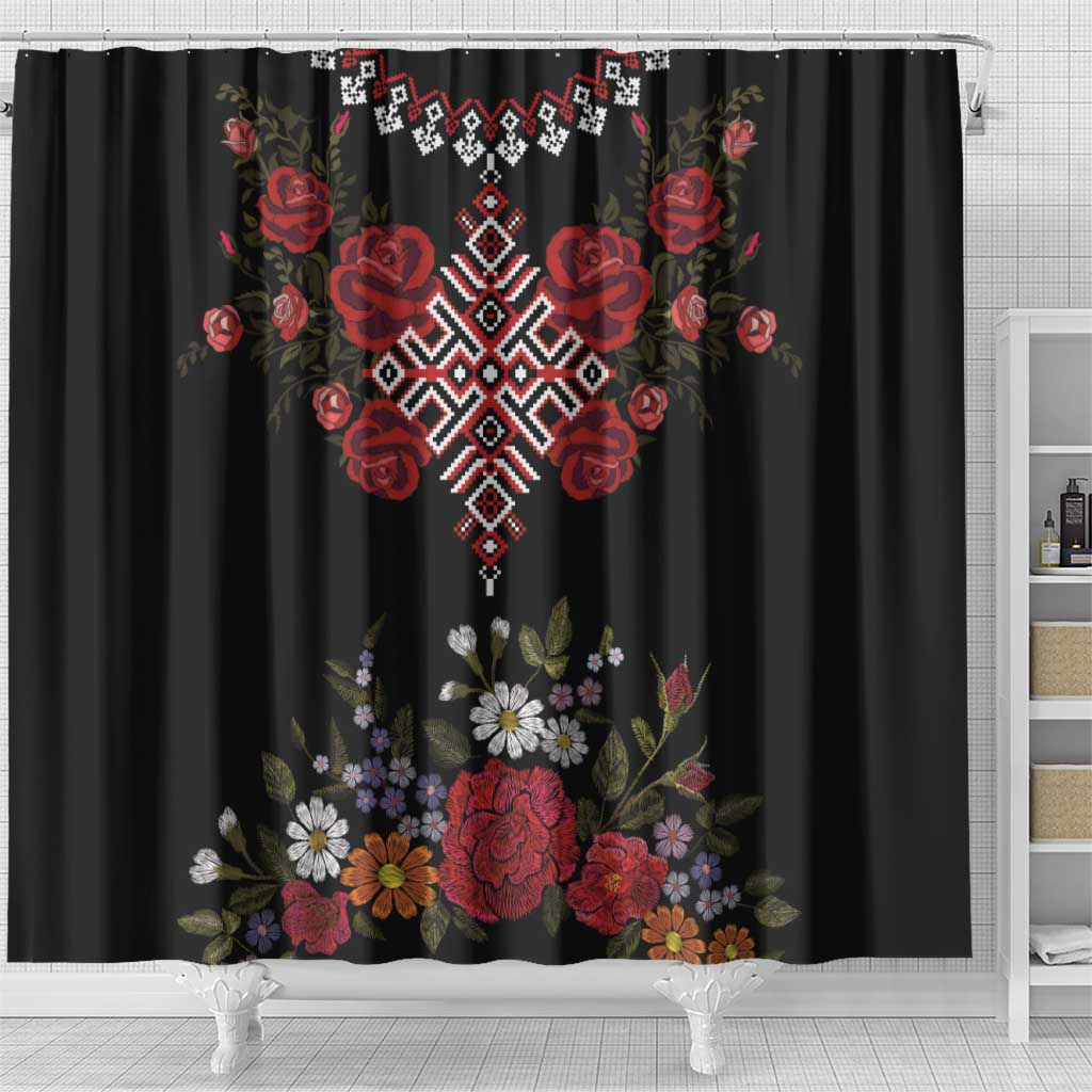 Czech Republic Traditional Costume Shower Curtain Embroidery Floral Pattern With Red Rose