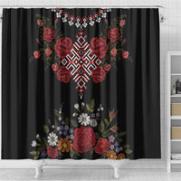 Czech Republic Traditional Costume Shower Curtain Embroidery Floral Pattern With Red Rose