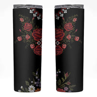 Czech Republic Traditional Costume Skinny Tumbler Embroidery Floral Pattern With Red Rose