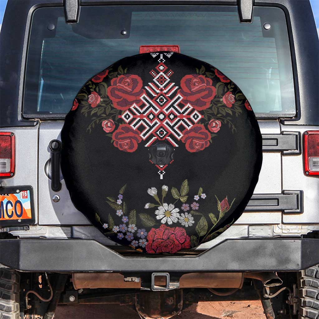 Czech Republic Traditional Costume Spare Tire Cover Embroidery Floral Pattern With Red Rose