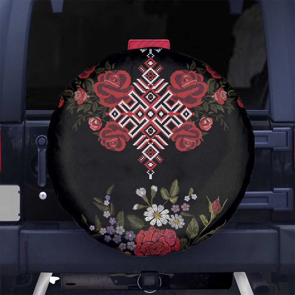 Czech Republic Traditional Costume Spare Tire Cover Embroidery Floral Pattern With Red Rose