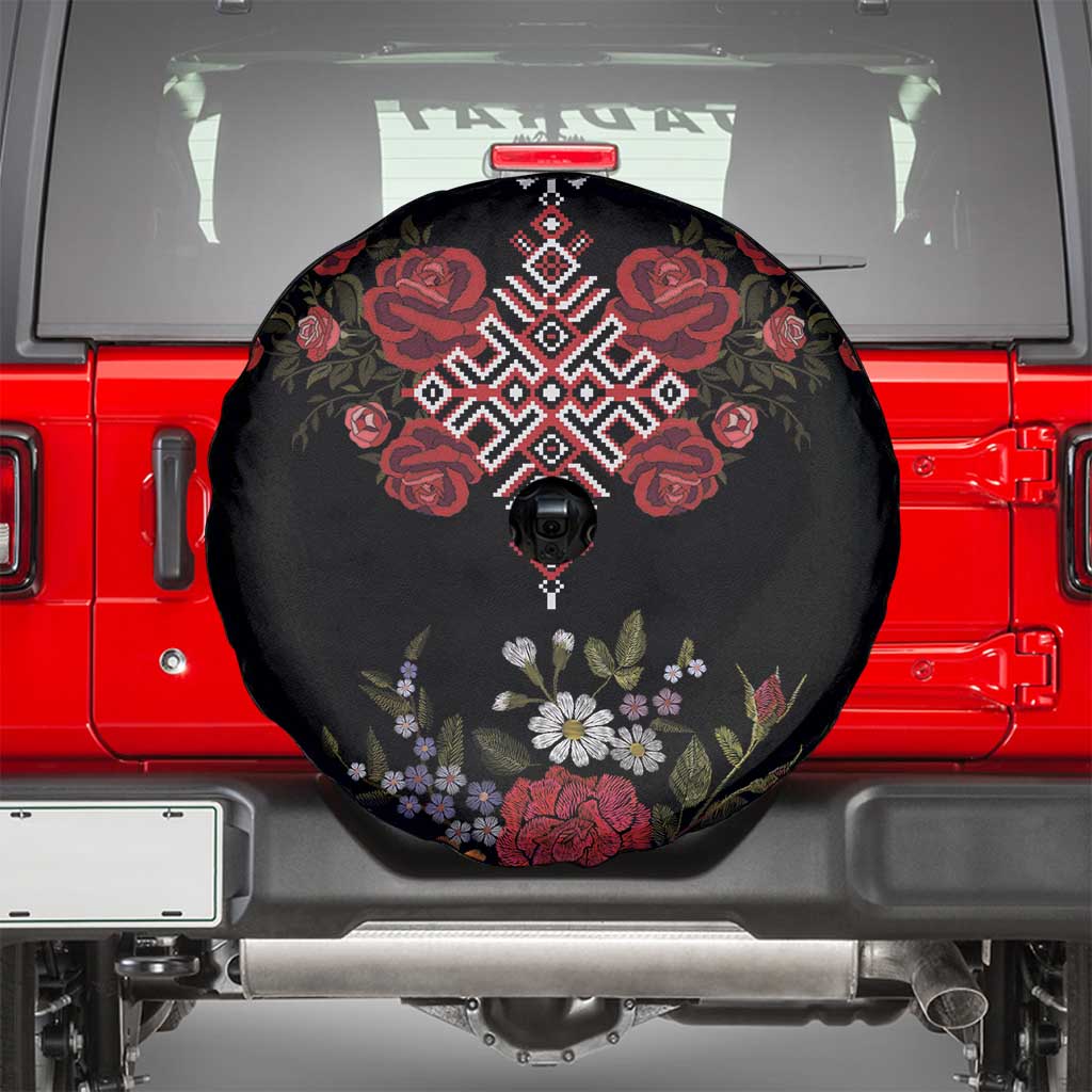 Czech Republic Traditional Costume Spare Tire Cover Embroidery Floral Pattern With Red Rose