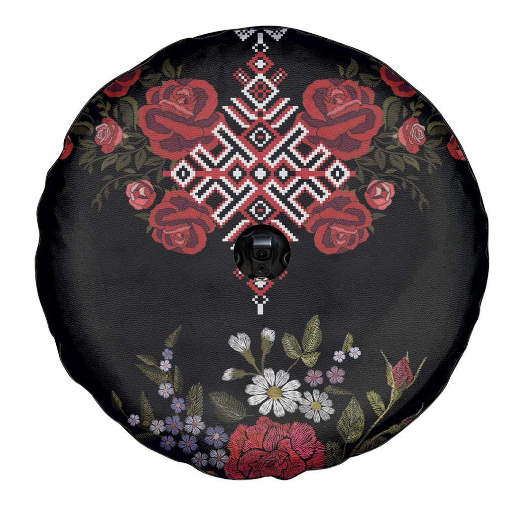 Czech Republic Traditional Costume Spare Tire Cover Embroidery Floral Pattern With Red Rose