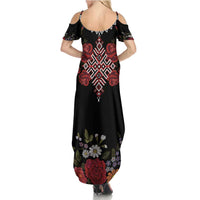 Czech Republic Traditional Costume Summer Maxi Dress Embroidery Floral Pattern With Red Rose