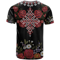 Czech Republic Traditional Costume T Shirt Embroidery Floral Pattern With Red Rose