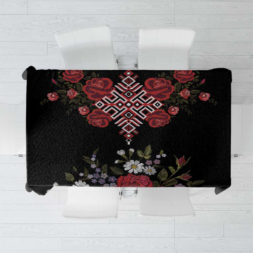 Czech Republic Traditional Costume Tablecloth Embroidery Floral Pattern With Red Rose