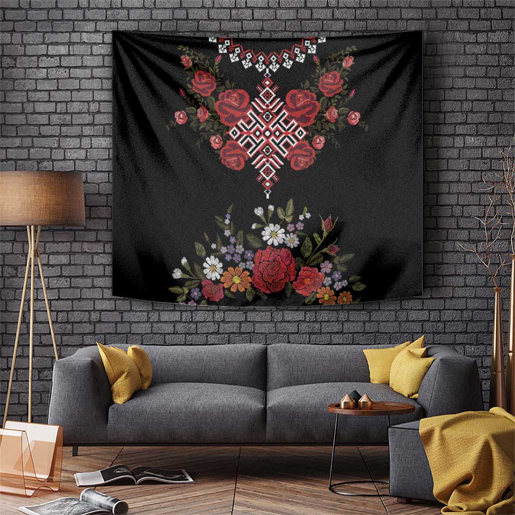 Czech Republic Traditional Costume Tapestry Embroidery Floral Pattern With Red Rose