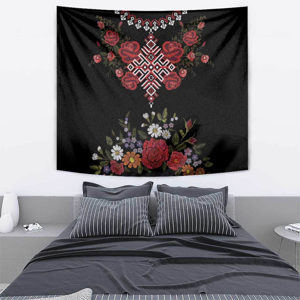 Czech Republic Traditional Costume Tapestry Embroidery Floral Pattern With Red Rose