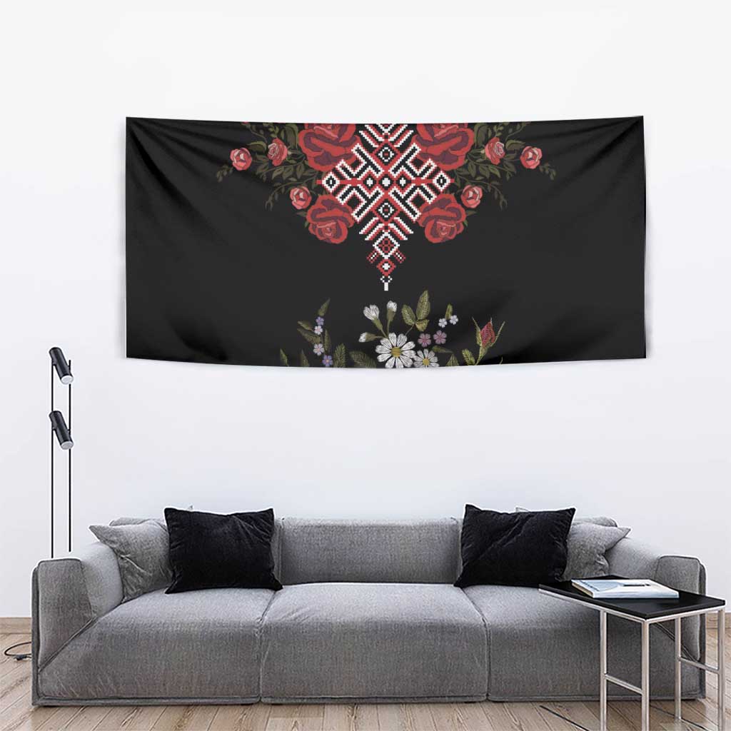 Czech Republic Traditional Costume Tapestry Embroidery Floral Pattern With Red Rose