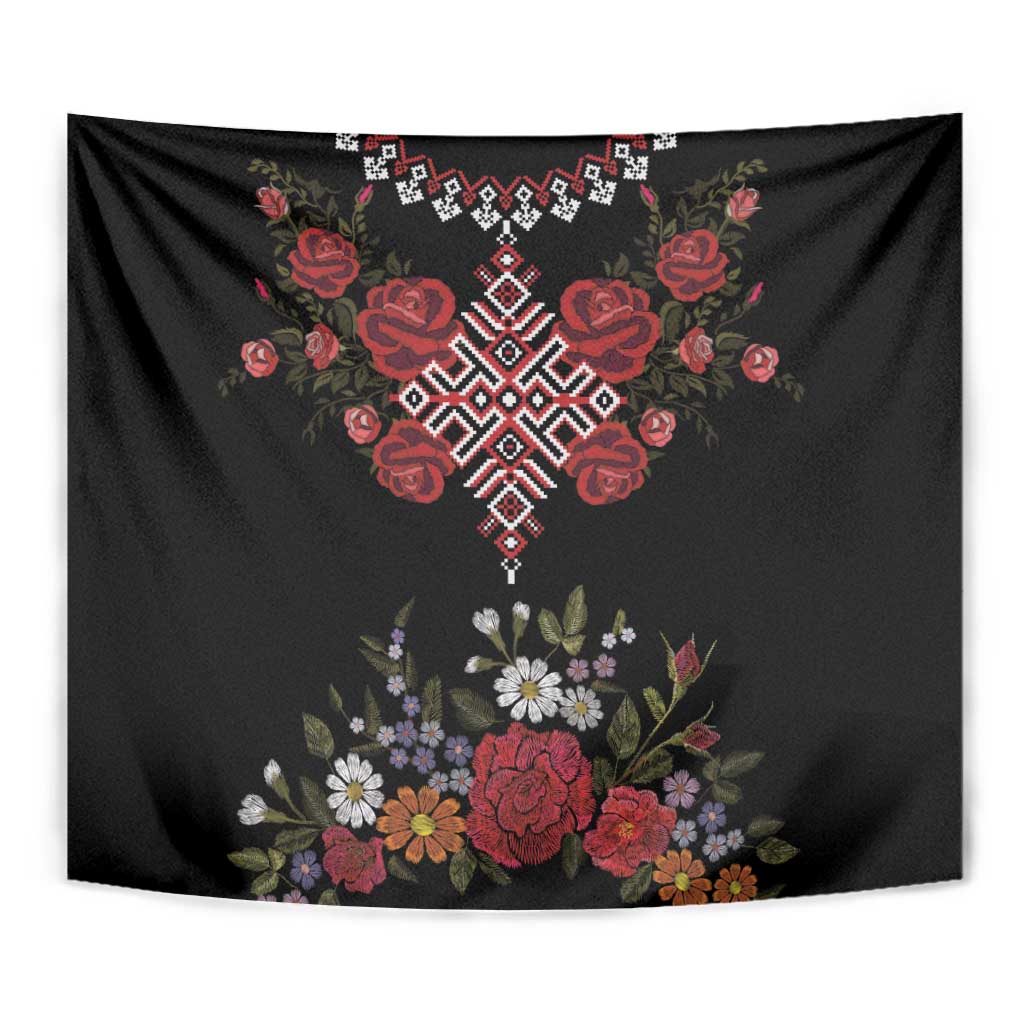 Czech Republic Traditional Costume Tapestry Embroidery Floral Pattern With Red Rose