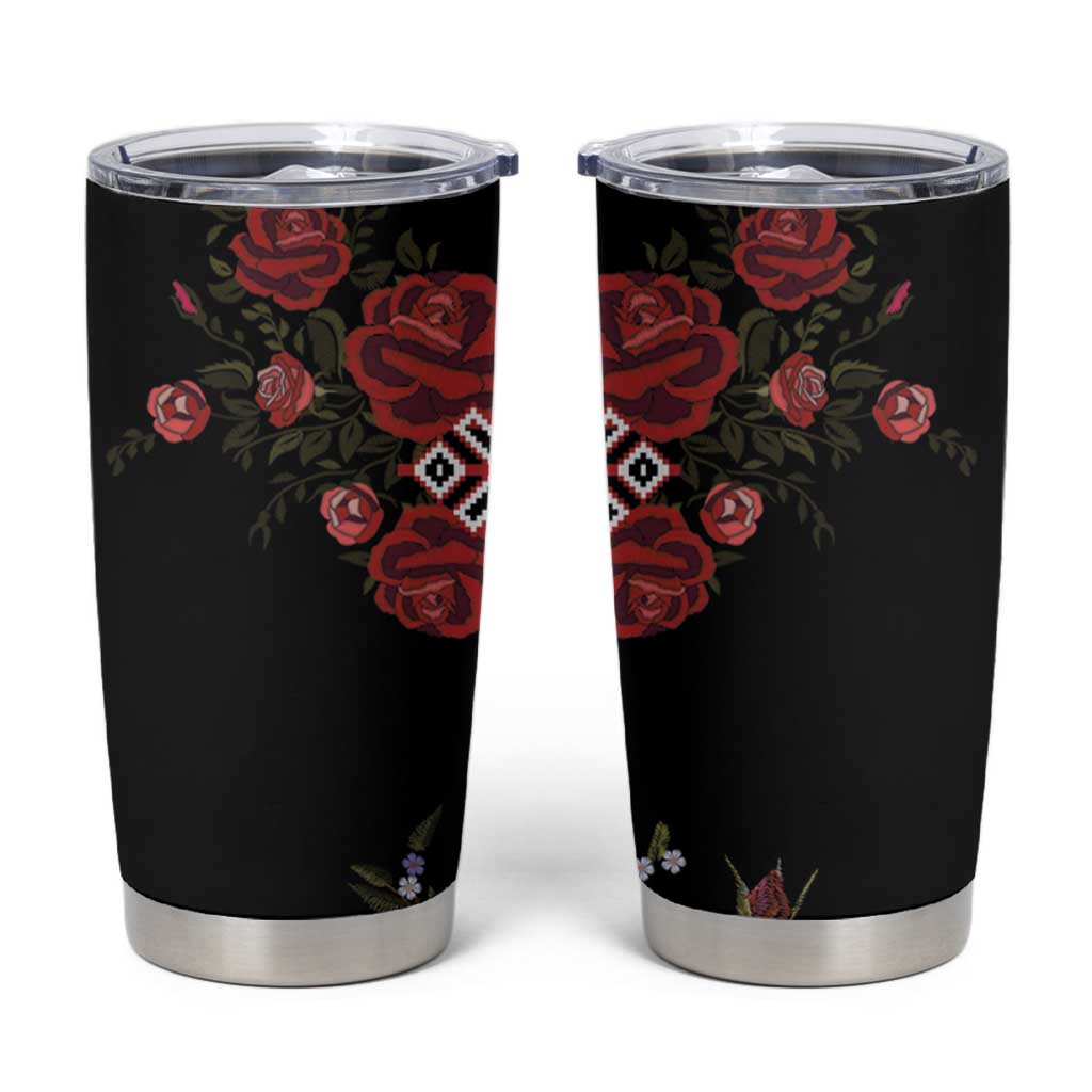 Czech Republic Traditional Costume Tumbler Cup Embroidery Floral Pattern With Red Rose