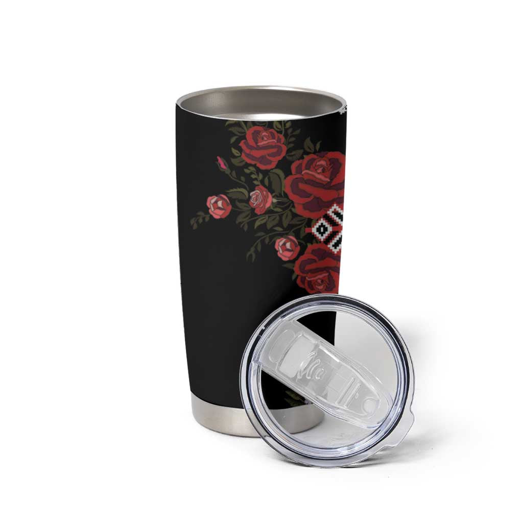 Czech Republic Traditional Costume Tumbler Cup Embroidery Floral Pattern With Red Rose