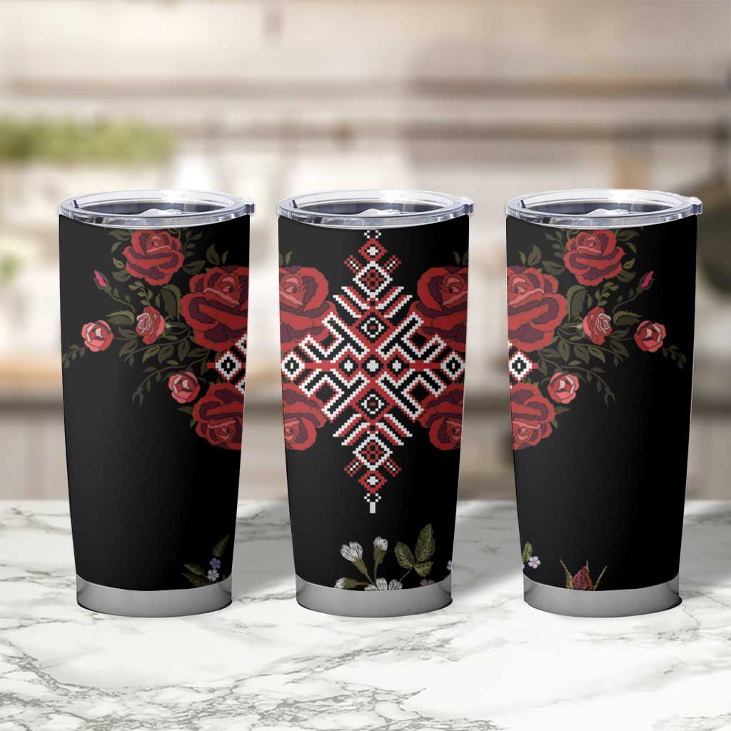 Czech Republic Traditional Costume Tumbler Cup Embroidery Floral Pattern With Red Rose