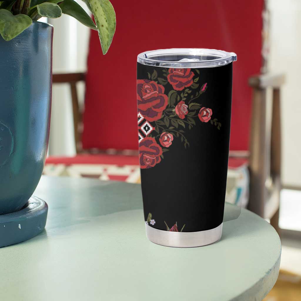 Czech Republic Traditional Costume Tumbler Cup Embroidery Floral Pattern With Red Rose