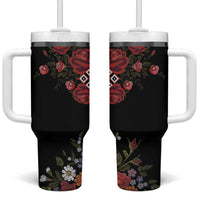 Czech Republic Traditional Costume Tumbler With Handle Embroidery Floral Pattern With Red Rose