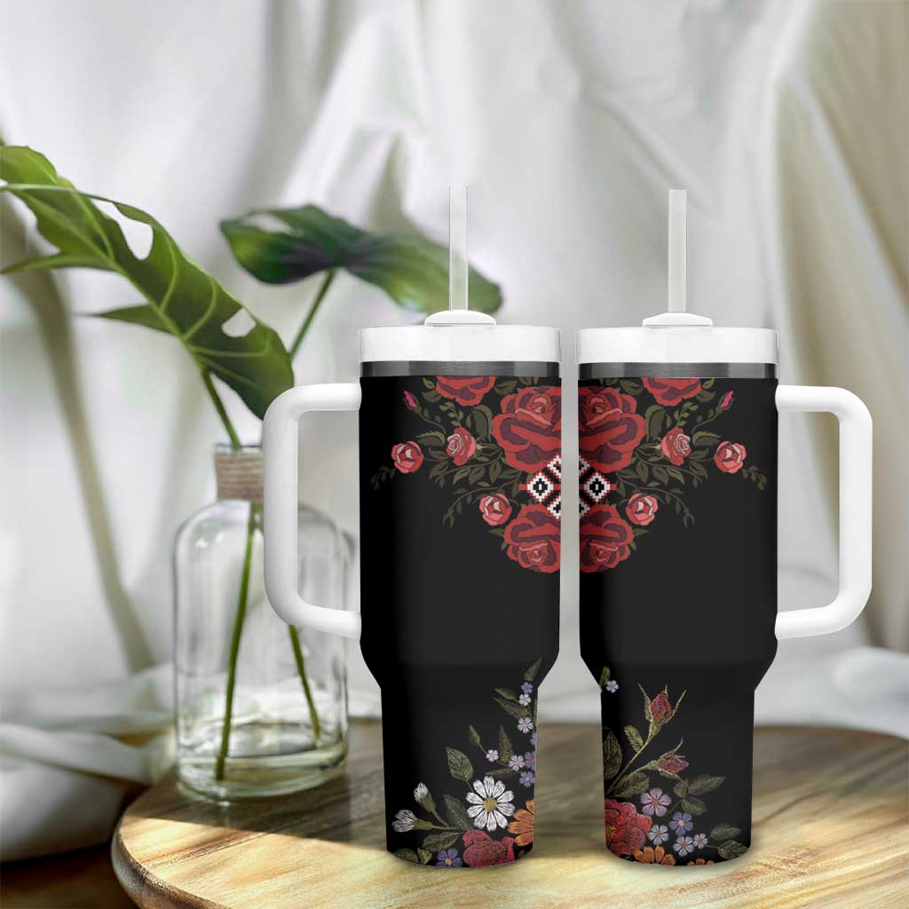 Czech Republic Traditional Costume Tumbler With Handle Embroidery Floral Pattern With Red Rose