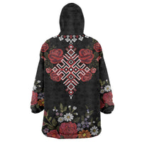 Czech Republic Traditional Costume Wearable Blanket Hoodie Embroidery Floral Pattern With Red Rose