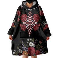 Czech Republic Traditional Costume Wearable Blanket Hoodie Embroidery Floral Pattern With Red Rose