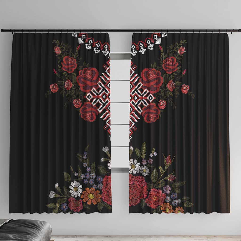 Czech Republic Traditional Costume Window Curtain Embroidery Floral Pattern With Red Rose