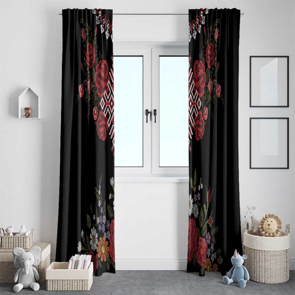 Czech Republic Traditional Costume Window Curtain Embroidery Floral Pattern With Red Rose