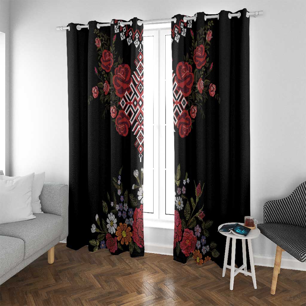 Czech Republic Traditional Costume Window Curtain Embroidery Floral Pattern With Red Rose