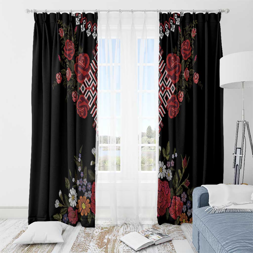 Czech Republic Traditional Costume Window Curtain Embroidery Floral Pattern With Red Rose