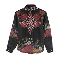 Czech Republic Traditional Costume Women Casual Shirt Embroidery Floral Pattern With Red Rose