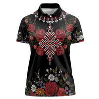 Czech Republic Traditional Costume Women Polo Shirt Embroidery Floral Pattern With Red Rose