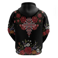 Czech Republic Traditional Costume Zip Hoodie Embroidery Floral Pattern With Red Rose