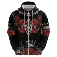 Czech Republic Traditional Costume Zip Hoodie Embroidery Floral Pattern With Red Rose