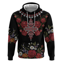 Czech Republic Traditional Costume Zip Hoodie Embroidery Floral Pattern With Red Rose