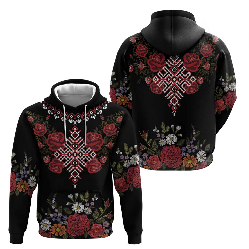 Czech Republic Traditional Costume Zip Hoodie Embroidery Floral Pattern With Red Rose