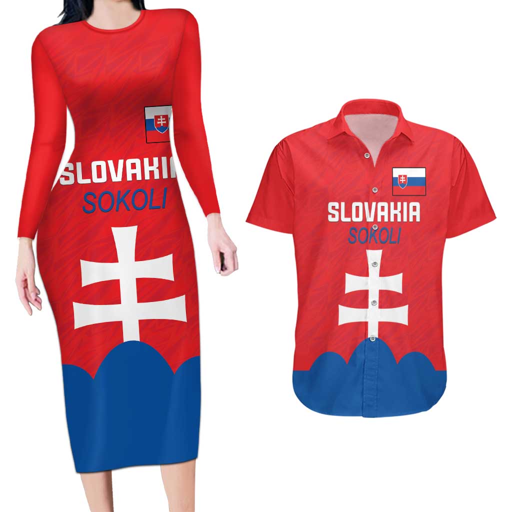 Custom Slovakia Football Couples Matching Long Sleeve Bodycon Dress and Hawaiian Shirt Come On Sokoli