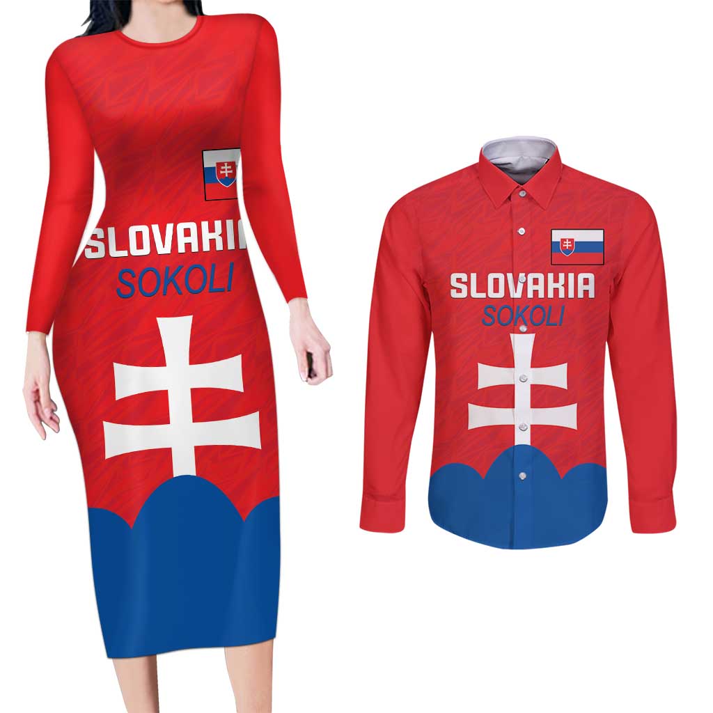 Custom Slovakia Football Couples Matching Long Sleeve Bodycon Dress and Long Sleeve Button Shirt Come On Sokoli