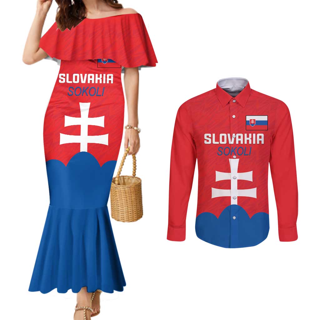 Custom Slovakia Football Couples Matching Mermaid Dress and Long Sleeve Button Shirt Come On Sokoli