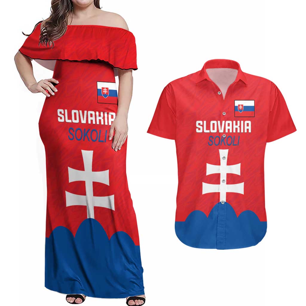 Custom Slovakia Football Couples Matching Off Shoulder Maxi Dress and Hawaiian Shirt Come On Sokoli