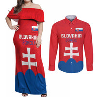 Custom Slovakia Football Couples Matching Off Shoulder Maxi Dress and Long Sleeve Button Shirt Come On Sokoli