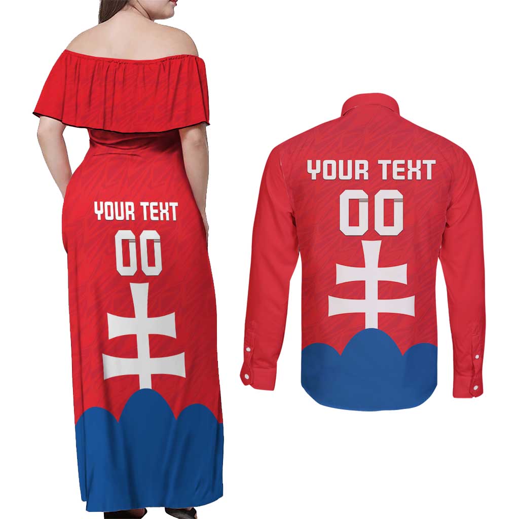 Custom Slovakia Football Couples Matching Off Shoulder Maxi Dress and Long Sleeve Button Shirt Come On Sokoli