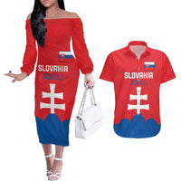 Custom Slovakia Football Couples Matching Off The Shoulder Long Sleeve Dress and Hawaiian Shirt Come On Sokoli