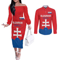Custom Slovakia Football Couples Matching Off The Shoulder Long Sleeve Dress and Long Sleeve Button Shirt Come On Sokoli