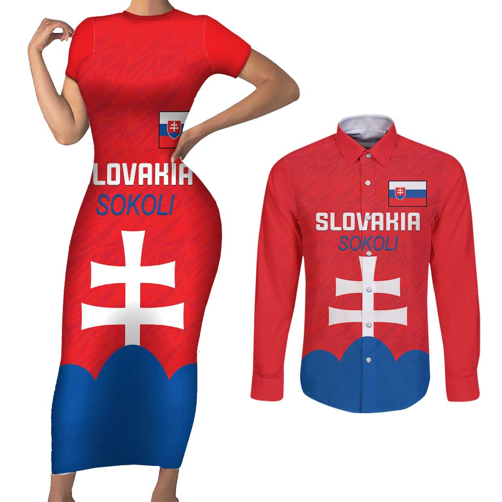 Custom Slovakia Football Couples Matching Short Sleeve Bodycon Dress and Long Sleeve Button Shirt Come On Sokoli