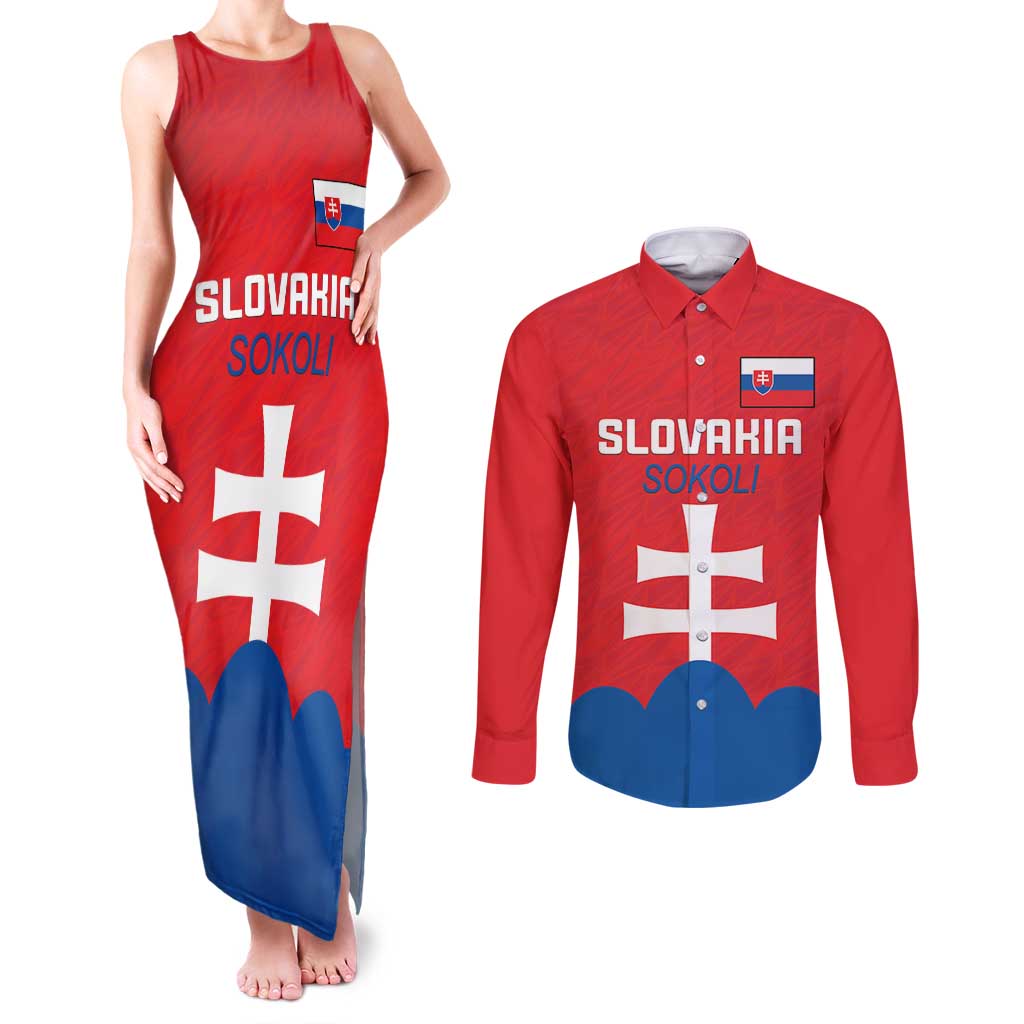 Custom Slovakia Football Couples Matching Tank Maxi Dress and Long Sleeve Button Shirt Come On Sokoli