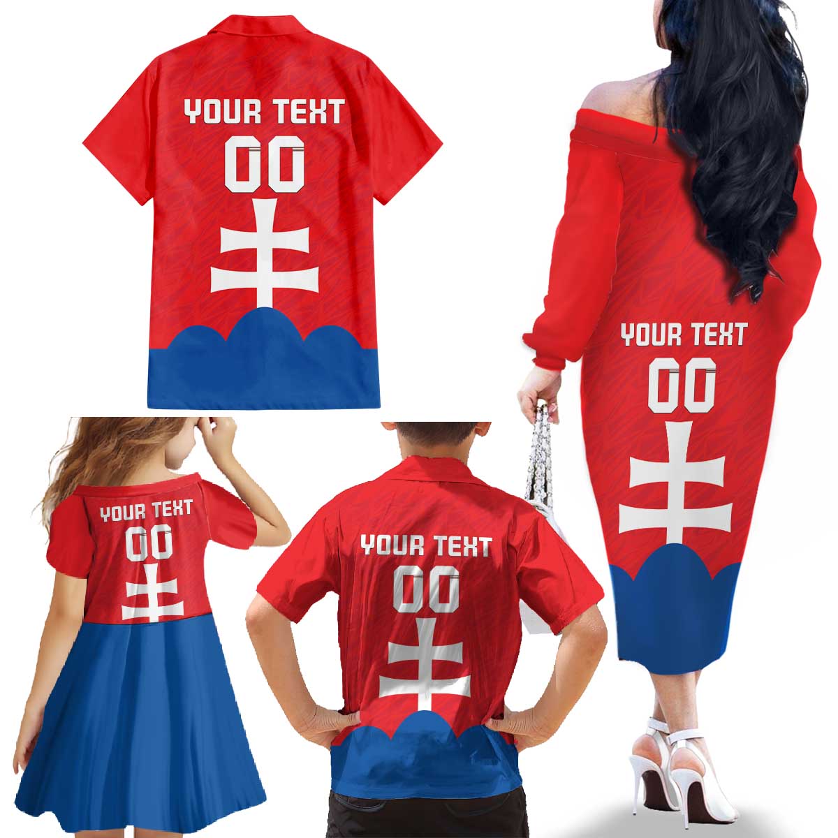 Custom Slovakia Football Family Matching Off The Shoulder Long Sleeve Dress and Hawaiian Shirt Come On Sokoli