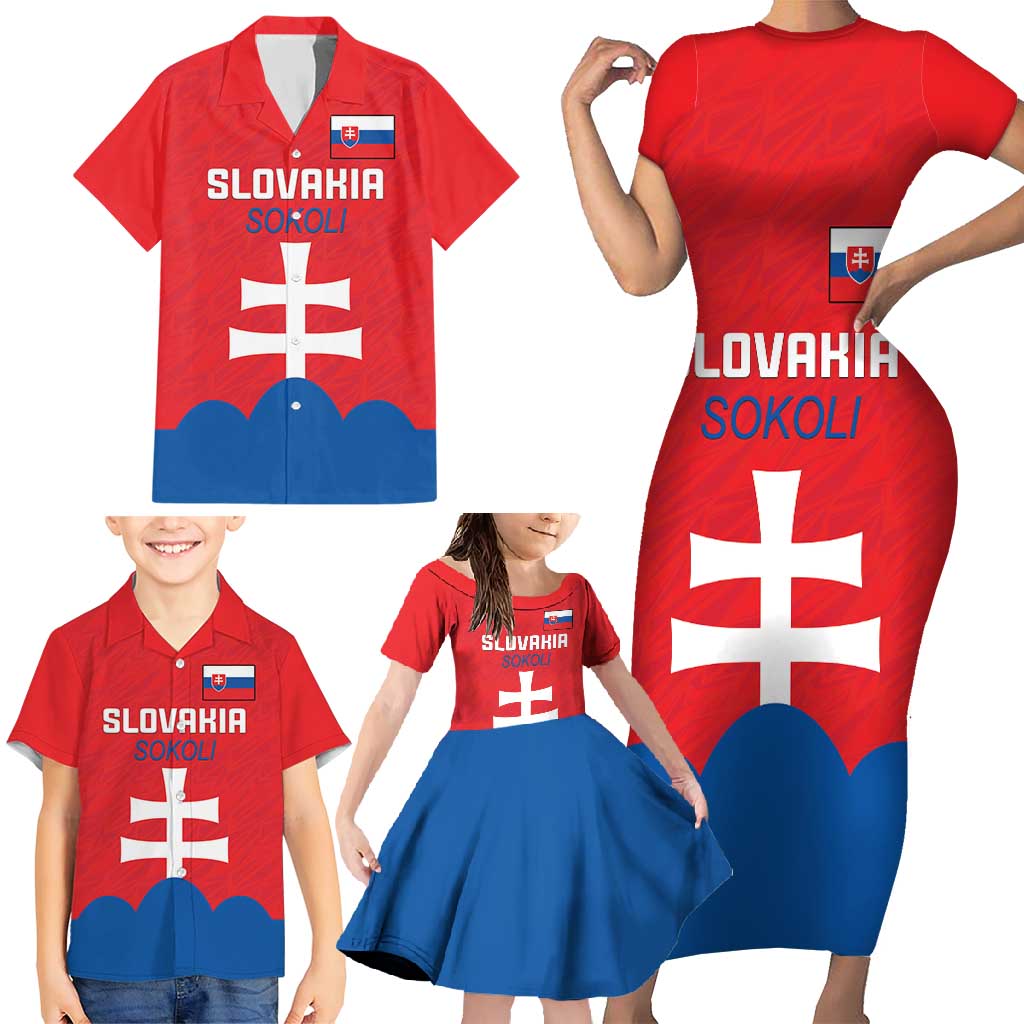 Custom Slovakia Football Family Matching Short Sleeve Bodycon Dress and Hawaiian Shirt Come On Sokoli